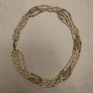 Elegant Gold and Cream Beaded Necklace